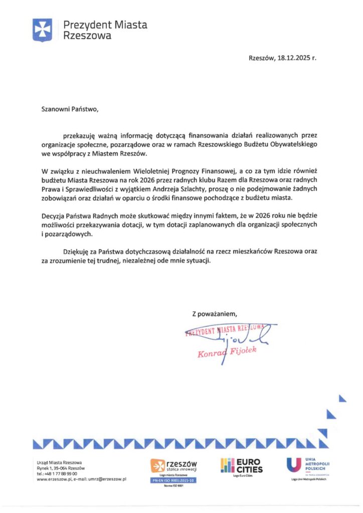 Pismo prezydenta miasta rzeszowa ortografy